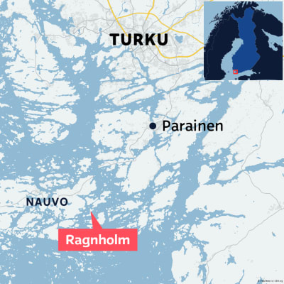 Kartta, jossa näkyy Turun saaristossa sijaitseva Ragnholmin saari.