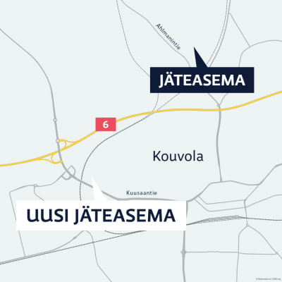 Karttagrafiikassa uuden jäteaseman suunniteltu paikka Kouvolassa Kuusaantien ja Kasarminkadun lähellä.