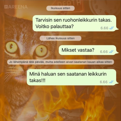 Kuvassa Antti Holman Saatana-hahmon Whatsapp-keskustelu Jumalan kanssa