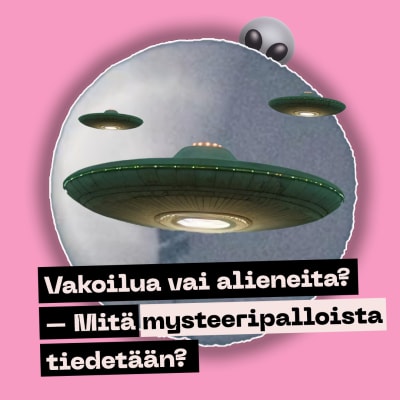 UFO jonka takaa pilkistää alieni. 
