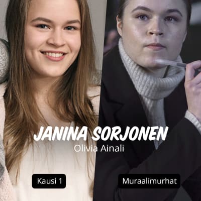 Vasemmalla Janina Sorjonen (Olivia Ainali) Sorjosen kaudella yksi ja vasemmallla sama henkilö Muraalimurhat-sarjassa. 