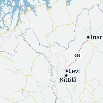 Kartta seututie 955 Inarista Kittilään