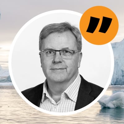 En citatbild på Bengt Östling. I bakgrunden ett grönländskt isbergslandskap.