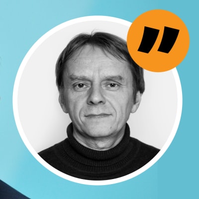 Grafik. Till vänster syns Vladimir Putin och till höger journalisten Anders Mård.