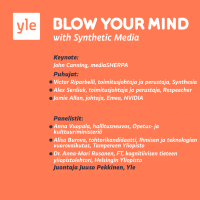Blow Your Mind -tapahtuman esittelykuva, jossa kerrotaan tapahtuman aikataulu, puhujat ja juontajat.
