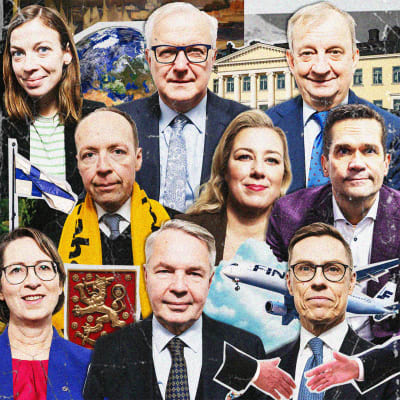 Kollage med presidentvalskandidater i Finland 2024