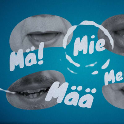 Naamoja joiden ympärillä lukee, mä, mie, mää, meitsinen. 