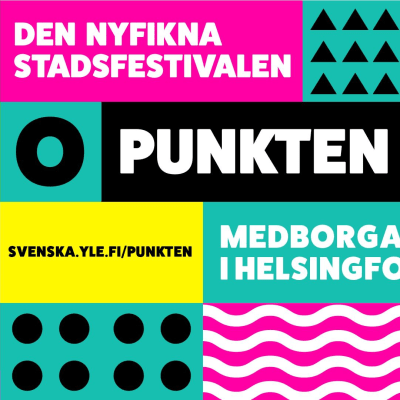 På bilden logon för stadsfestivalen Punkten. Punkten skriven i vitt på svart botten.
