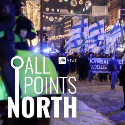 Itsenäisyyspäivän mielenosoitus 6.12.2022 ja All Points North-logo.