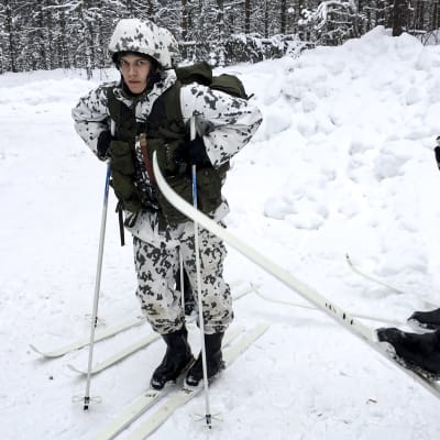 Members of the Kainuu Brigade on ski exercises in Kuhmo, February 2018.