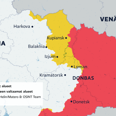 Kartalla Venäjän valtaamat alueet Itä-Ukrainassa  4.10.2022.