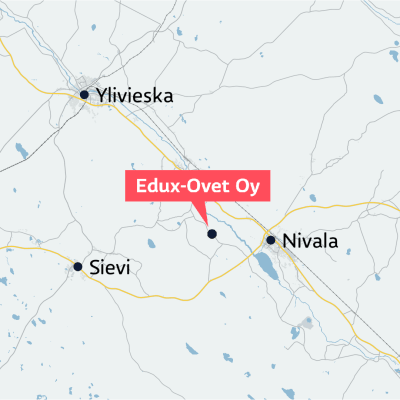 Edux-Ovet Oy:n tehtaan sijainti kartalla.