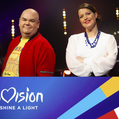 Johan Lindroos och Eva Frantz samt logon för tv-programmet Europe shine a light.