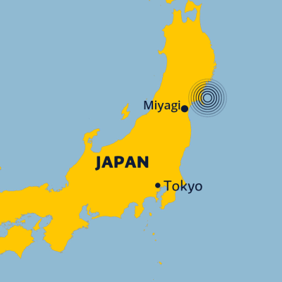 Karta på jordbävningen i Japan