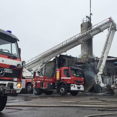 Tulipalo tuhosi lihajalostamo Kylmäsen tehtaan tilat Ranstilassa marraskuussa 2017.