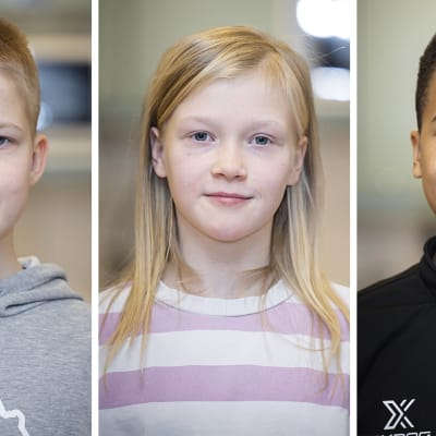 Jyväskylän Mankolan koulun oppilaat Urho Haikara, Lyyli Laakso ja Leo Matheka.