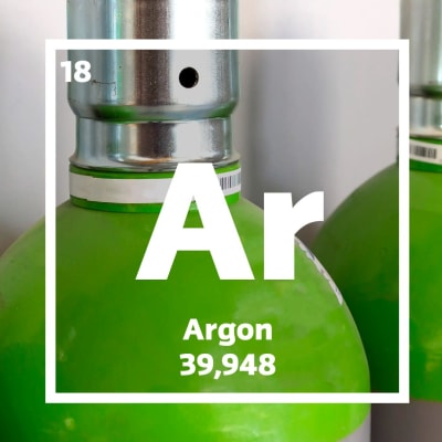 Gasflaskor och ruta med information om argon.