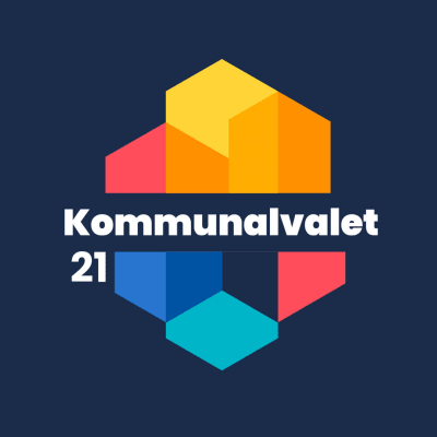 En färggrann logo med silhuetter av hus och texen Kommunalvalet 21.