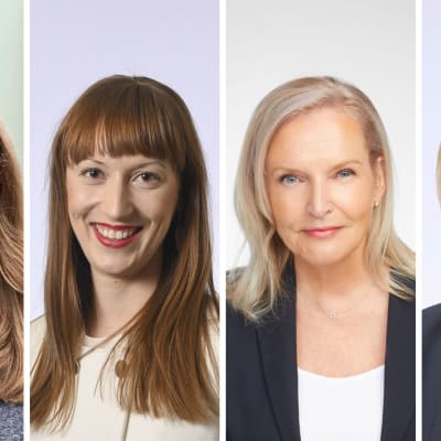 Kuvakollaasissa neljä naista: Reetta Vanhanen (vihr.), Eveliina Heinäluoma  (SDP), Maarit Vierunen (Kok.) ja Mari Rantanen (PS)