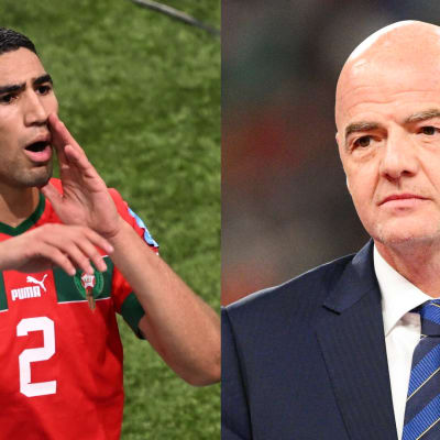 Collage på Achraf Hakimi och Gianni Infantino.