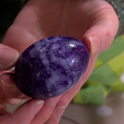 Så här vackert blev ägget lindat i spets när det legat i blåbärsbad