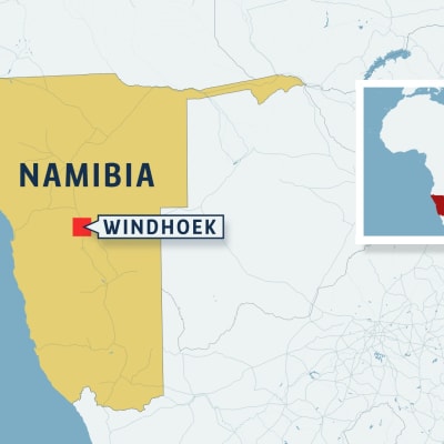 Karta över namibia och huvudstaden Windhoek.