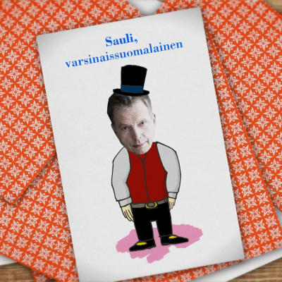 Kuvassa pelikortti, jossa on Sauli Niinistö.