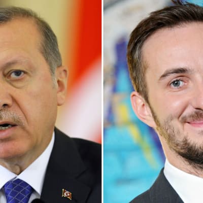 Turkin presidentti Recep Tayyip Erdogan ja Saksan kohutuin satiirikko Jan Böhmermann