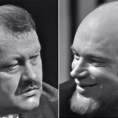 Esko "Eemeli" Toivonen ja Pertti "Spede" Pasanen Jatkoaika-ohjelmassa (kollaasi).