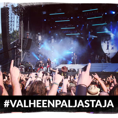 Kuvassa ihmisiä rock-festivaaleilla ja alaosassa teksti #valheenpaljastaja