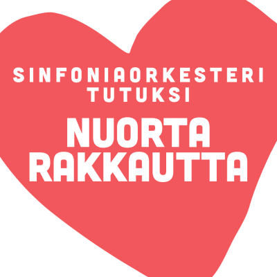 Nuorta rakkautta -konsertin logo, punainen sydän jonka sisällä teksti Sinfoniaorkesteri tutuksi Nuorta rakkautta