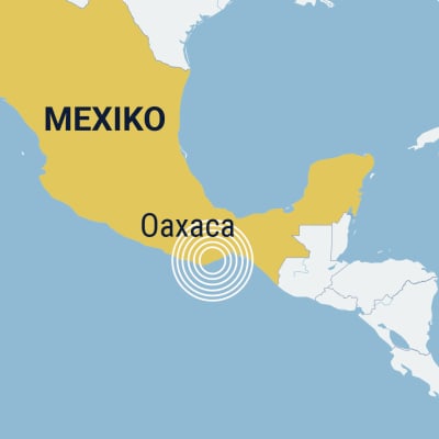 Karta där Mexiko är gulmarkerat och staden Oaxaca utmärkt.