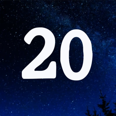 Kuvituskuva. Tähtitaivas ja joulukalenterin luukku nro 20.