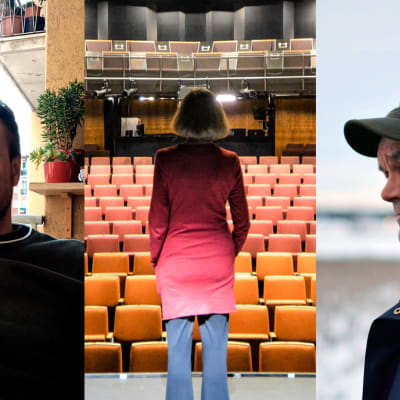 Ett collage av tre bilder: två män och en kvinna