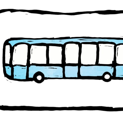 Puhekuplassa piirretty linja-auto