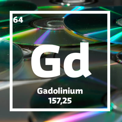 CD-skovor och en ruta med information om gadolinium.