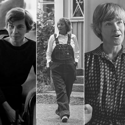 Mustavalkoisessa kuvakollaasissa Hella Wuolijoki, Tove Jansson, Armi Ratia, Elisabeth Rehn ja Kikka