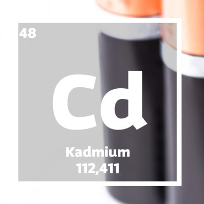 Batterin och en ruta med text om kadmium.