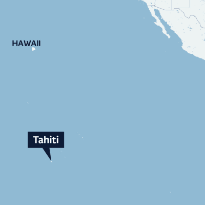 Karta över delar av Stilla havet med Tahiti, Hawaii och Peru utmärkta.