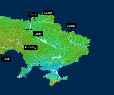 Ukrainan kartta jossa esitellään suurimmat joet