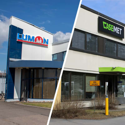 Kolmen teollisuusyrityksen rakennukset: Lumon, Casemet, Sulzer.