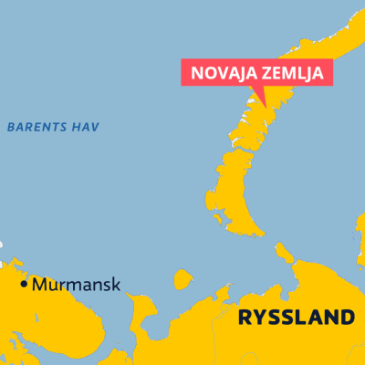 Karta som visar Novaja Zemlja och Barents hav.