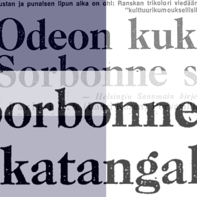 Helsingin Sanomien otsikoita kesäkuulta 1968, taustalla Ranskan lipun värit.