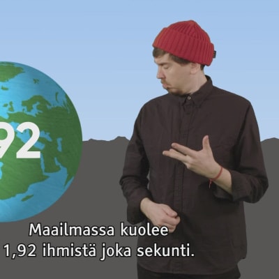 Toimittaja Tuukka Pasanen katsoo maapalloa ja pohtii, että joka sekunti kuolee 1,92 ihmistä.