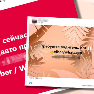 Ett bildkollage av delvis pixelerade skärmdumpar från Facebook med texter på ryska.