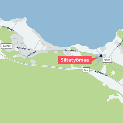 Karttakuva Sattulantien siltatyömaasta Hattulassa.