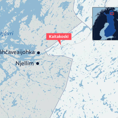 Inarijärven karttagrafiikka pohjoissaamen kielellä. 