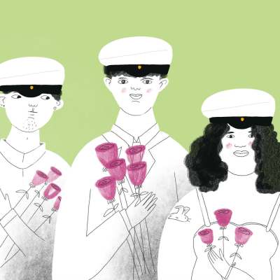 Illustration av fyra studenter.