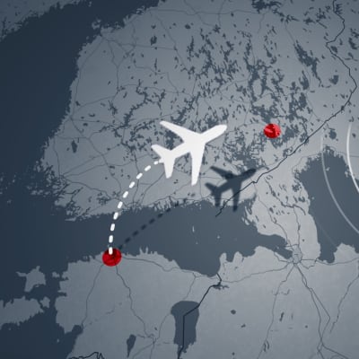 En grafisk bild av en flygplansikon på kartan på rutten från Tallinn till Nyslott.