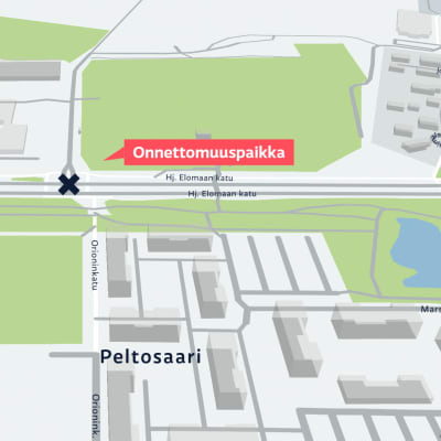 Karttakuva onnettomuuspaikasta Riihimäen Peltosaaressa.